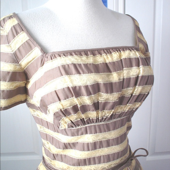 Vintage PAT PREMO Taupe Taffeta Lace Ribbon Dance Party Dress 26W - Picture 3 of 13